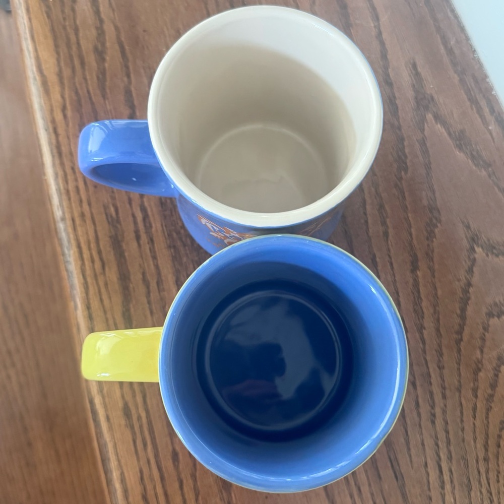 Vintage New (2) 1999 RAINFOREST CAFE Blue and Yellow Ceramic Mugs - Picture 7 of 7